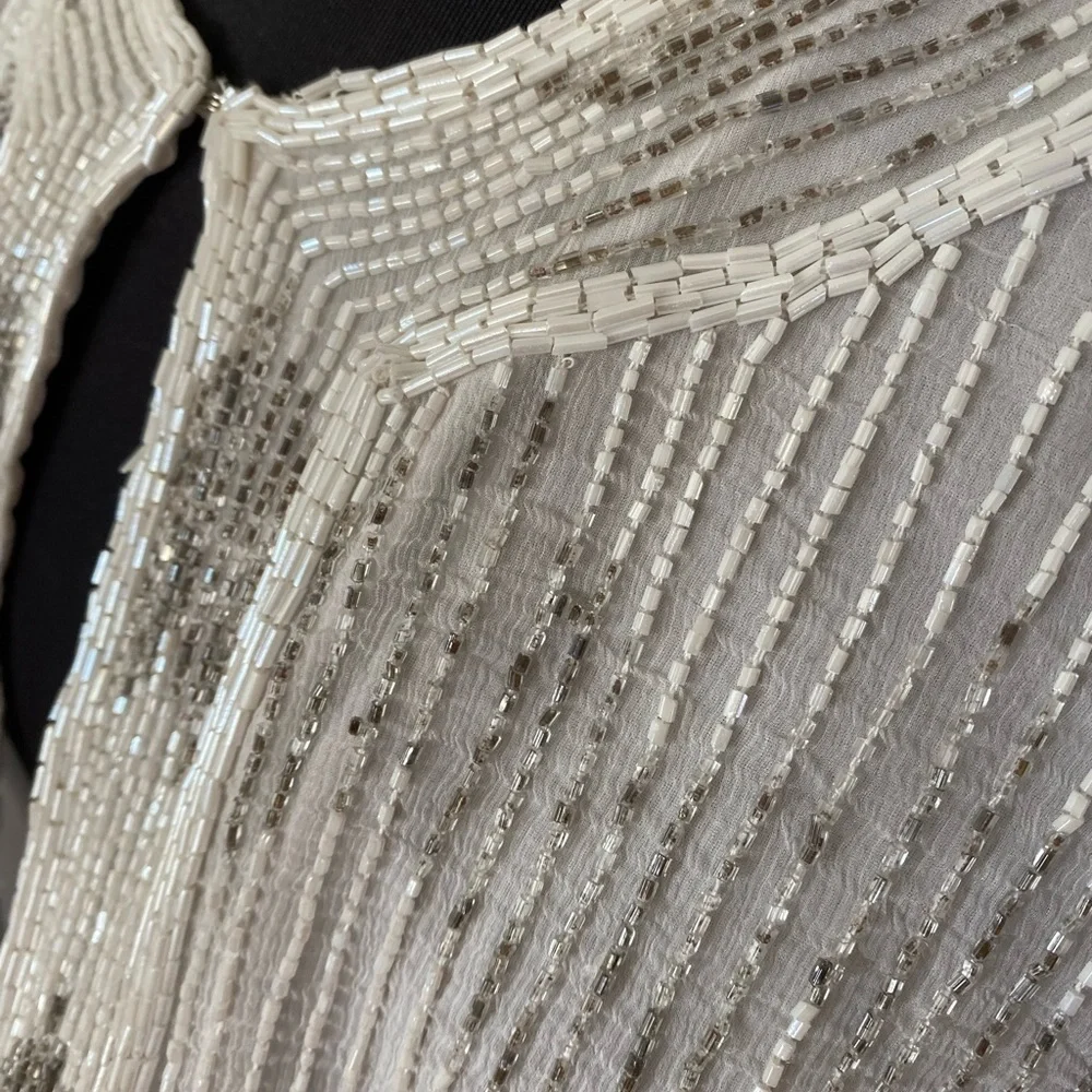 Vintage Beaded Evening Jacket | Ivory + Silver | Elegant Statement Piece ✨ - Picture 5 of 8